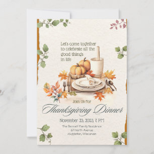 Boho Cottagecore Watercolor Pumpkin Thanksgiving Invitation