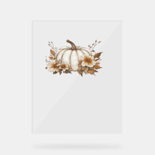 Boho Cottagecore White Pumpkin with Autumn Florals Acrylic Sign