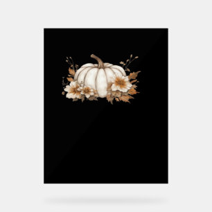 Boho Cottagecore White Pumpkin with Autumn Florals Acrylic Sign