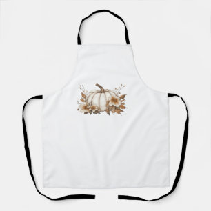 Boho Cottagecore White Pumpkin with Autumn Florals Apron