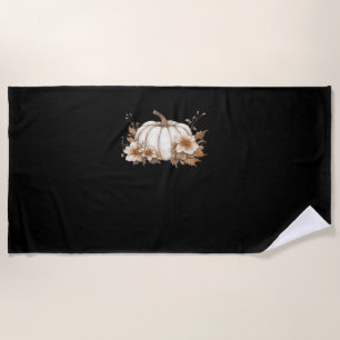 Boho Cottagecore White Pumpkin with Autumn Florals Beach Towel
