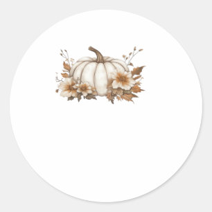Boho Cottagecore White Pumpkin with Autumn Florals Classic Round Sticker