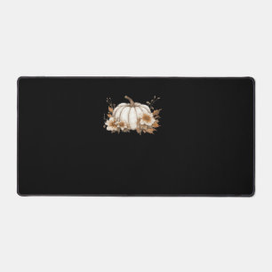 Boho Cottagecore White Pumpkin with Autumn Florals Desk Mat