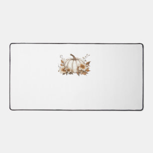 Boho Cottagecore White Pumpkin with Autumn Florals Desk Mat
