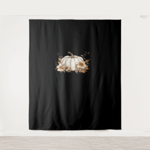Boho Cottagecore White Pumpkin with Autumn Florals Tapestry