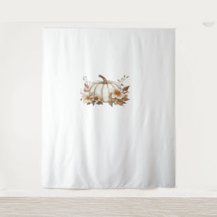 Boho Cottagecore White Pumpkin with Autumn Florals Tapestry