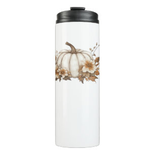 Boho Cottagecore White Pumpkin with Autumn Florals Thermal Tumbler