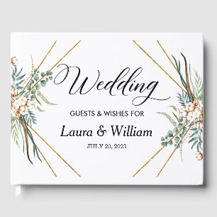 Boho Cotton Greenery Glitter Frame Script Wedding Guest Book