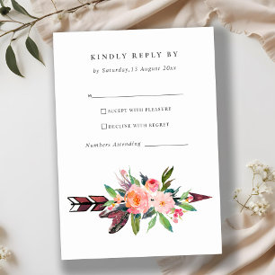 BOHO COUNTRY BLUSH ARROW FLORAL WEDDING RSVP CARD