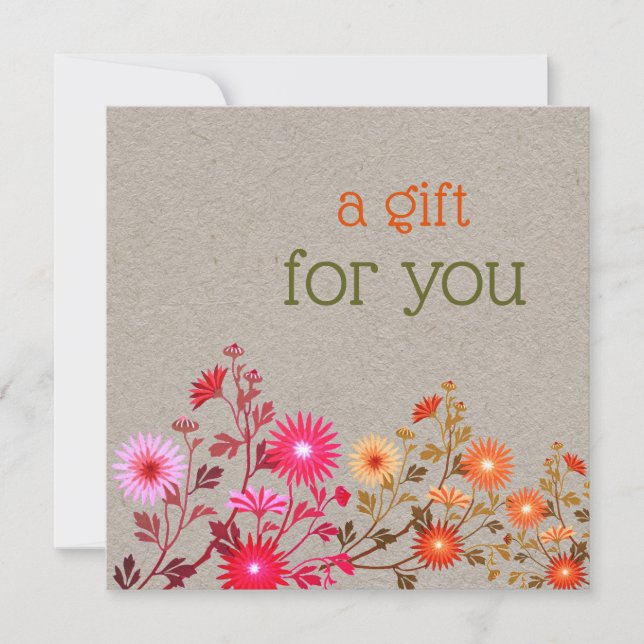 Boho Country Floral Kraft Gift Certificate Thank You Card (Front)