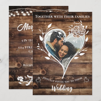 Boho Country Rustic Wood Photo WeddIng Invitation