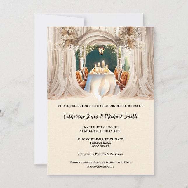 Boho country watercolor dining table floral chic invitation (Front)