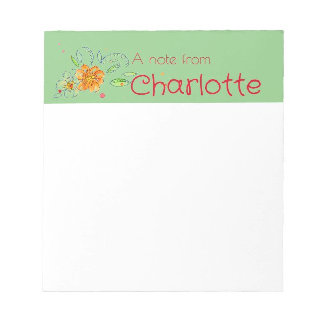 Boho Country wildflower watercolor light green Notepad (Front)