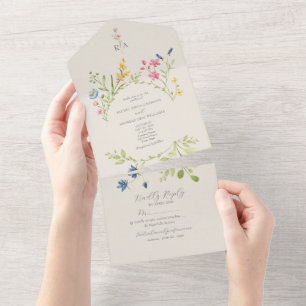 Boho Country Wildflower Wedding All In One Invitation