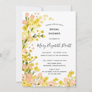 Boho Country Yellow Pink Wildflowers Bridal Shower Invitation