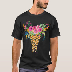 Boho Cow Bull Skull Leopard Gift For Cattle T-Shirt