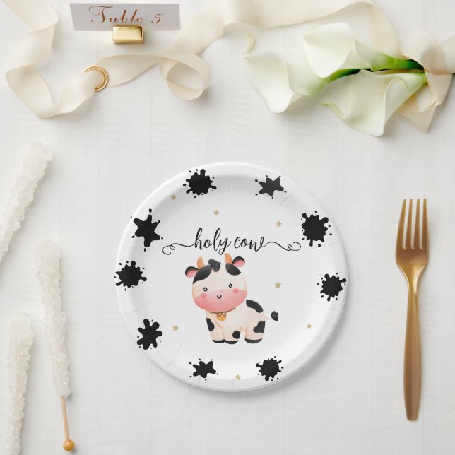 Boho Cow Gender Neutral Baby Shower Paper Plate (Wedding)