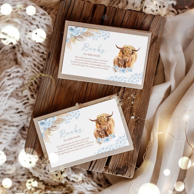 Boho Cow Pampas Grass Baby Shower Book Request Enclosure Card (Creator Uploaded)