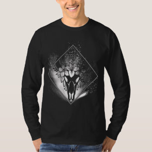 Boho Cow Skull Flowers Diamond White And Grey Spla T-Shirt