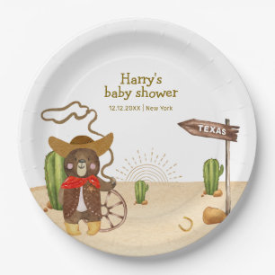 Boho Cowboy Bear Western Rodeo Cactus Baby Shower  Paper Plate