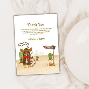 Boho Cowboy Bear Western Rodeo Cactus Baby Shower  Thank You Card