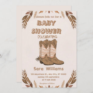Boho Cowboy Boots baby shower invitation
