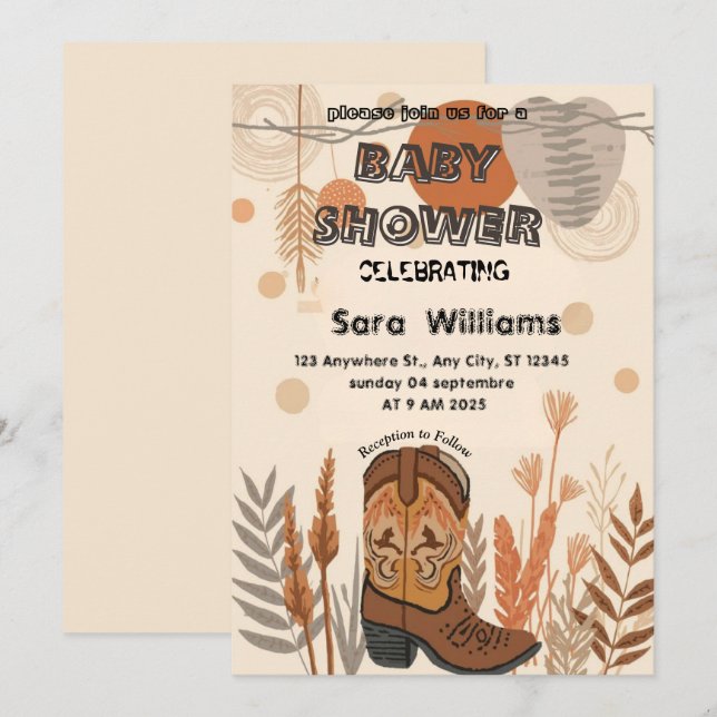 Boho Cowboy Boots baby shower invitation (Front/Back)