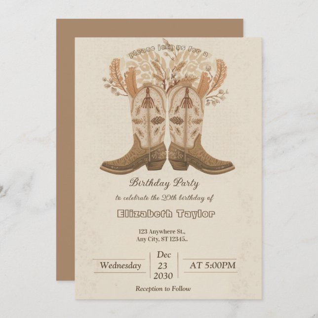 Boho Cowboy Boots Party invitation (Front/Back)