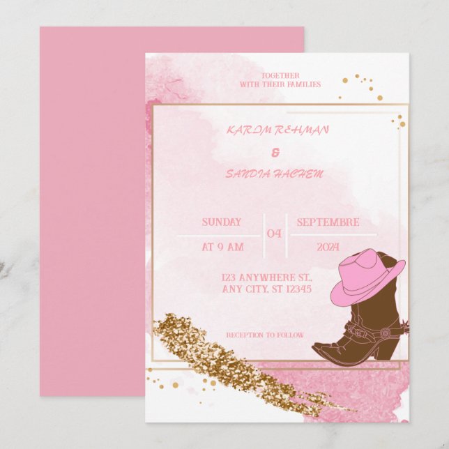 Boho Cowboy Boots Western Wedding Invitation (Front/Back)