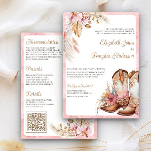 Boho Cowboy Boots Western Wedding Invitation