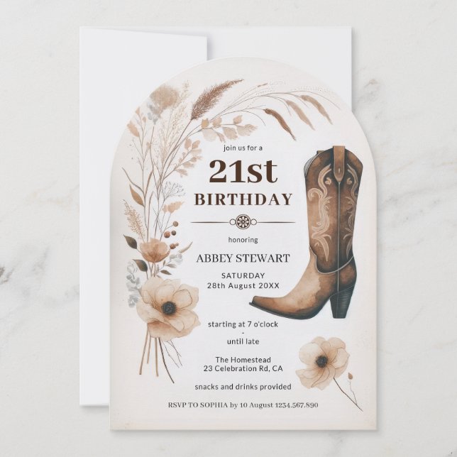 Boho Cowgirl 21st Birthday Invitation Western (Front)
