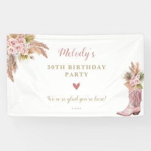 Boho Cowgirl Boot Pampas Grass Roses Banner