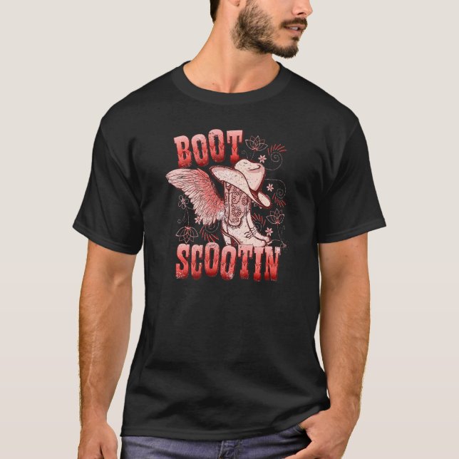 Boho Cowgirl Boots Hat Boot Scooting Western Count T-Shirt (Front)