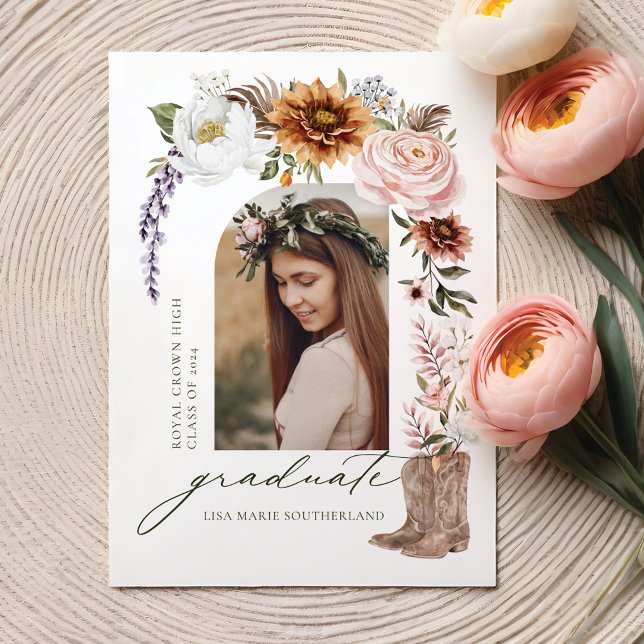 Boho Cowgirl Country Western Photo Graduation Announcement (Boho Cowgirl Country Western Photo Graduation Announcement Front)