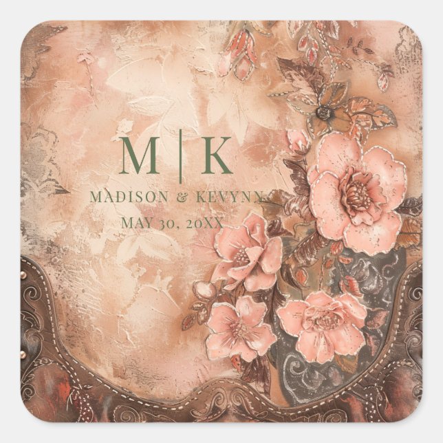 Boho Cowgirl Western Florals  Wedding  Square Sticker (Front)