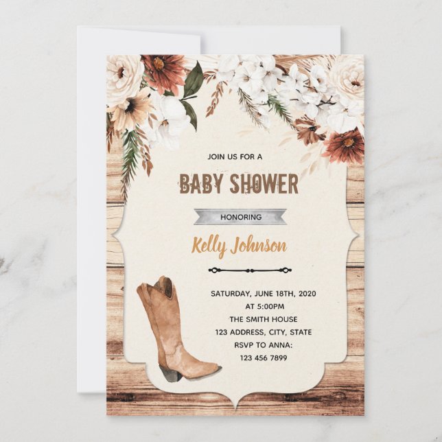 Boho cowgirl western theme invitation (Front)