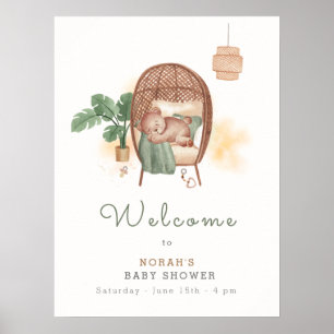 Boho Cozy Teddy Bear Sleep Baby Shower Welcome Poster