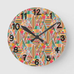 Boho Crazy Quilt Round Clock