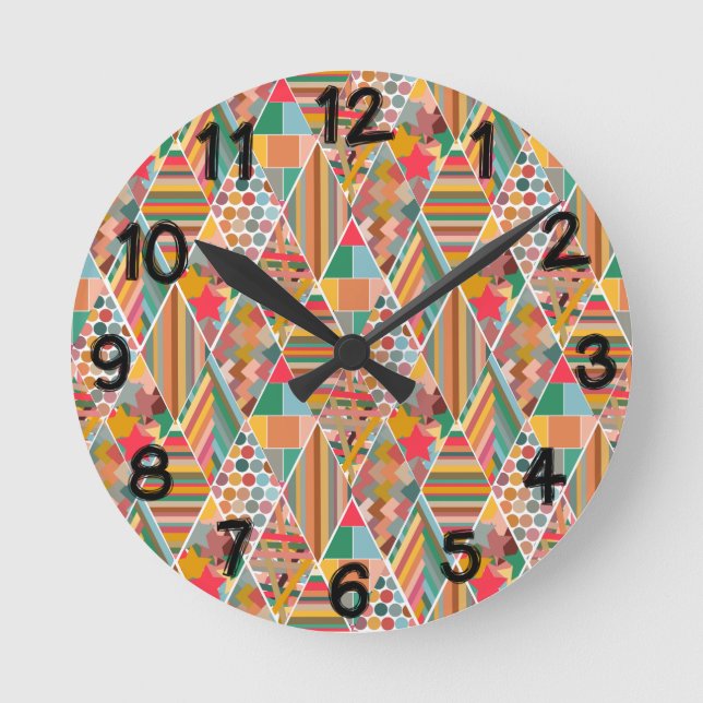 Boho Crazy Quilt Round Clock (Front)