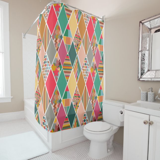Boho Crazy Quilt Shower Curtain (In Situ)