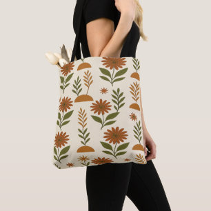 Boho Cream and Brown Floral Tote Bag