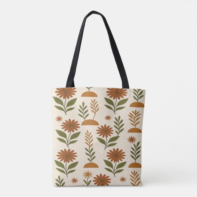 Boho Cream and Brown Shapes Tote Bag (Back)