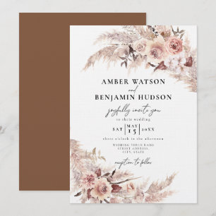 Boho Cream Beige Pampas Grass Floral Wedding Invitation
