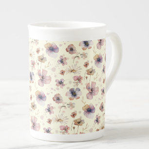 Boho Cream Blush Watercolor Wildflower Bone China Mug