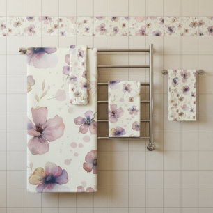 Boho Cream Blush Watercolor Wildflower Tile