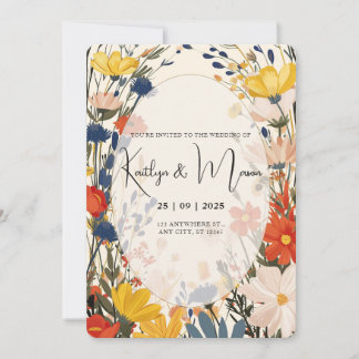 Boho Cream & Color Wildflower Invitation