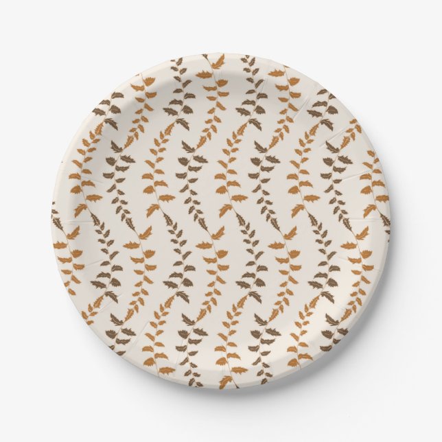 Boho Cream Fern Strings - seamless pattern. Paper Plate (Front)