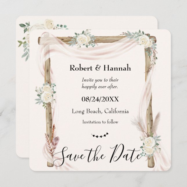 Boho Cream Floral Wedding Arch Save the Date  (Front/Back)