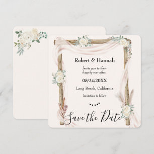 Boho Cream Floral Wedding Arch Save the Date 
