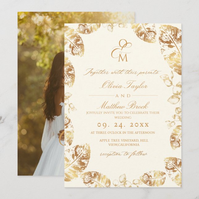 Boho Cream Gold | Elegant Fall Wedding Invitation (Front/Back)